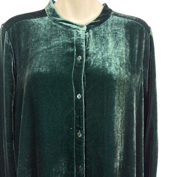 Eileen Fisher Velvet Long Sleeve Button Up Silk Blend Shirt Style Dress sz M - Picture 5 of 16